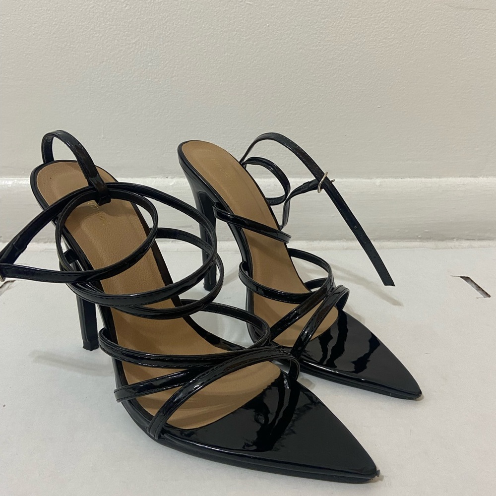 PrettyLittleThing Black Stiletto Heels with Strappy Design